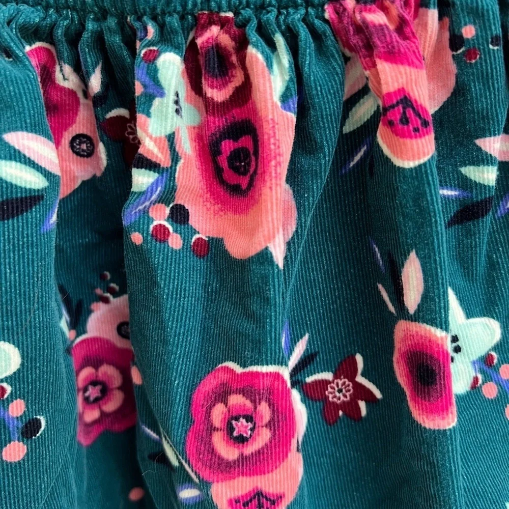 Gymboree 18-24M Emerald Green and Pink Floral Corduroy like Dress